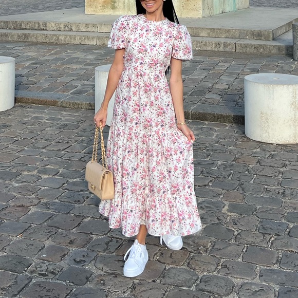 Floral maxi dress Petite 👗 US 0 Collective The Label Petite open back pink - Picture 2 of 11